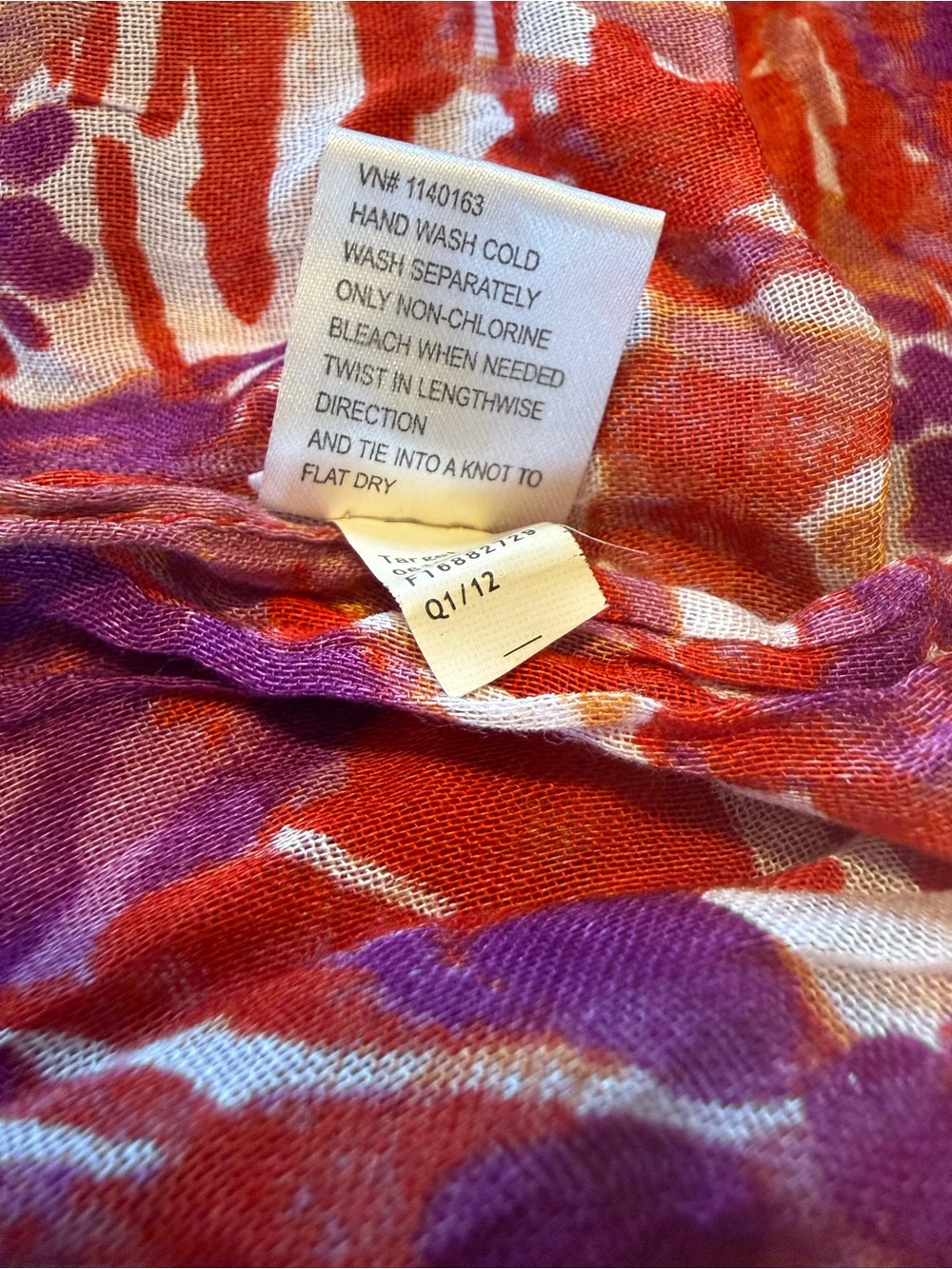 Vibrant Abstract Print Lightweight Scarf — Red, Purple, White - Picture 4 of 5